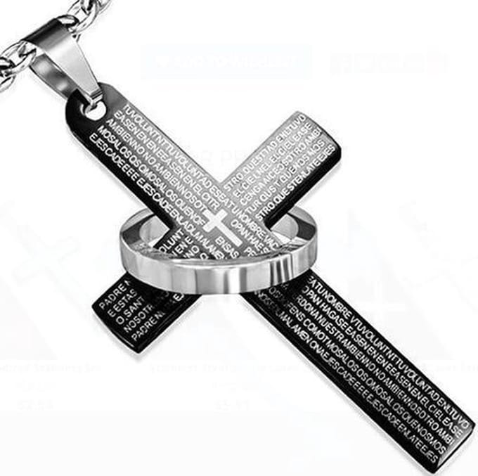 Amanto Ketting Daha Black - 316L Staal - Kruis - Ring - 31x54mm - 60cm