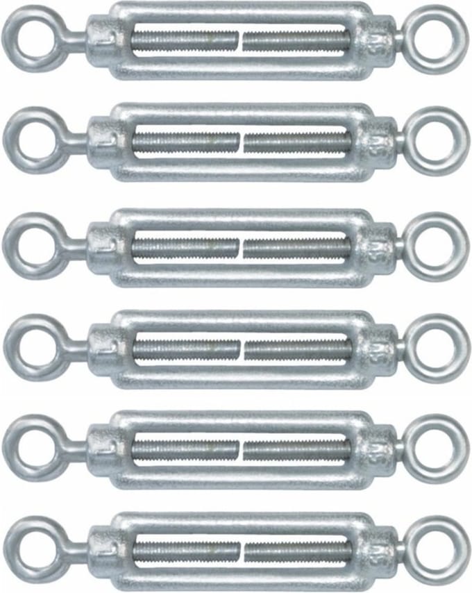 AMIG Spanschroeven/draadspanner met oog/oog - 6x - 7cm - verzinkt staal - 100kg - M5 schroefdraad