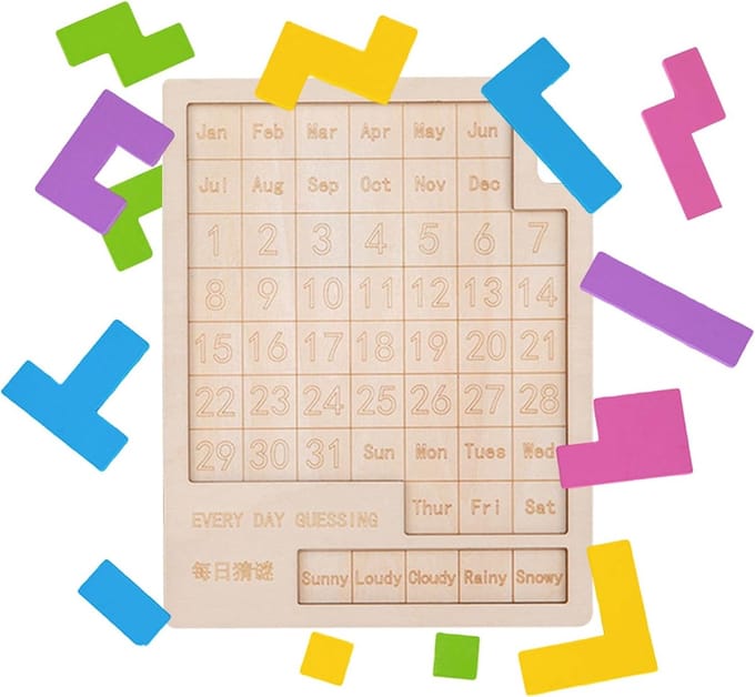 Kalenderpuzzel Speelgoed - Interactieve Houten Puzzel - Logische Vaardigheid Training - Draagbaar Dagelijkse Teaser - 19 x 15 cm