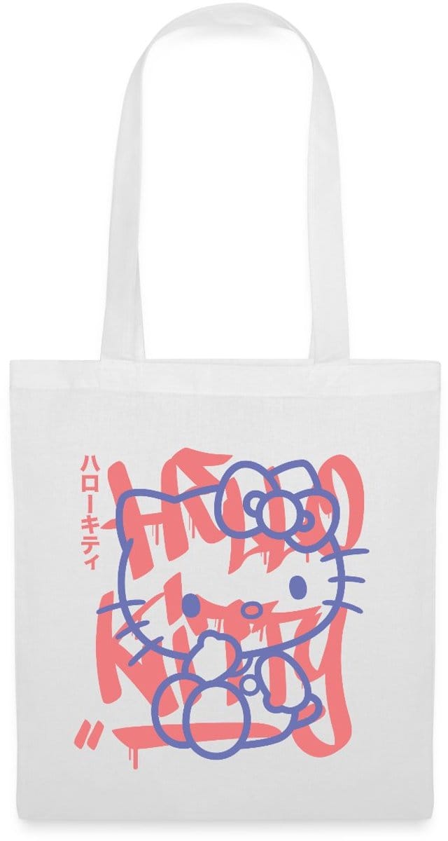 Hello Kitty Met Graffiti-Stijl Lettertype Tas Van Stof Schoudertas