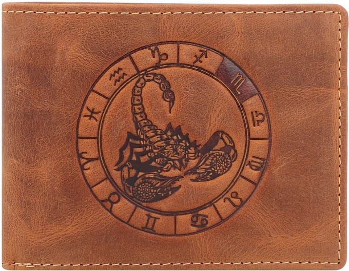 Greenburry - Vintage Lederen Heren Portefeuille Met Schorpioen Sterrenbeeld