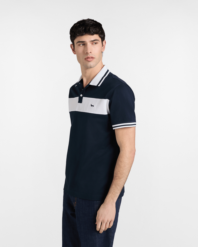 polo met contrast band man blauw marine