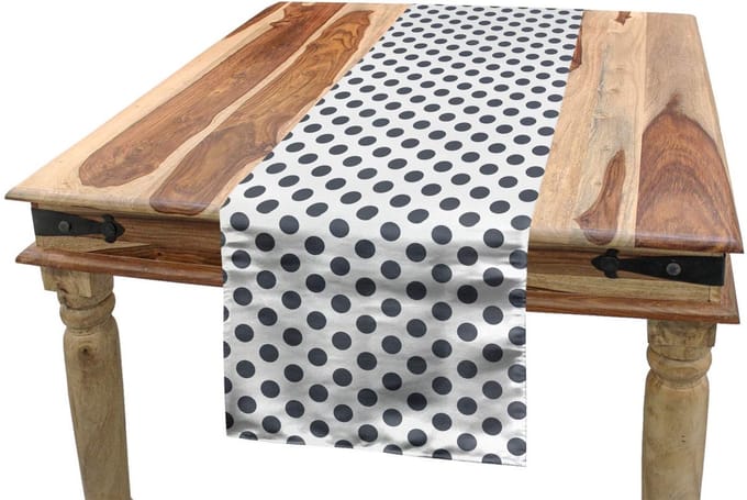 ABAKUHAUS Tafelloper – Charcoal-wit – 40x180 cm – Vintage stippen