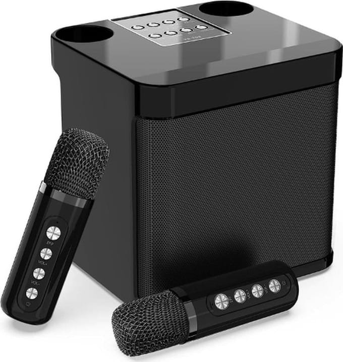 Mini Karaoke Set – Voor Volwassenen – Met 2 Draadloze Microfoons – Bluetooth – Bediening via App – Zwart