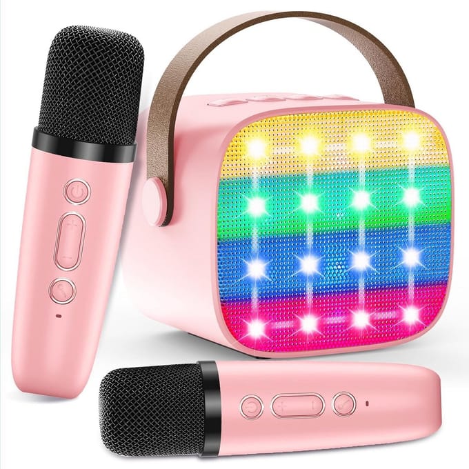 Mini karaoke-machine voor kinderen met 2 microfoons - Draagbare bluetooth-luidspreker met stemeffecten voor jongens en meisjes