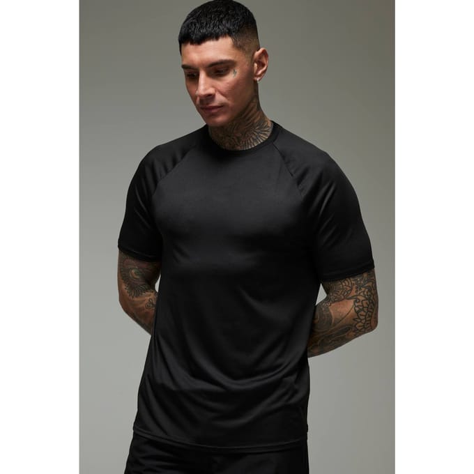 Tall Men's Active Lightweight Essentials Gym Regular Fit Raglan T-shirt | Black | Size Medium