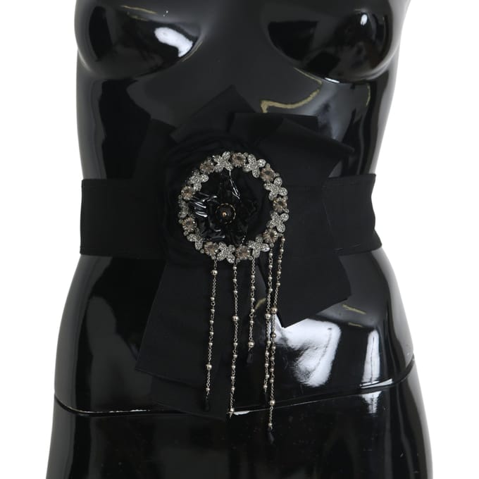 Dolce & Gabbana Vrouwen Zwarte Kristallen Broche Brede WAI SATORIA Riem