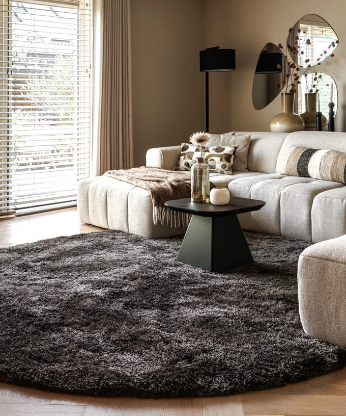 Shaggy vloerkleed rond - Meadow antraciet 250