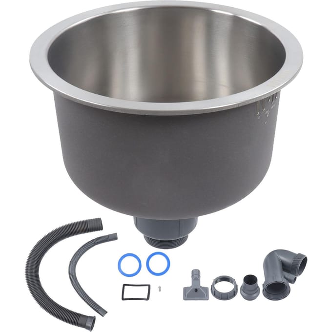 Mini Ronde Keukenspoelbak RVS Bar Ronde Kom met Afvoerpijpaansluiting 30cm Diameter gray
