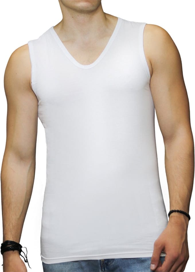 Top kwaliteit A-Shirt - 2 Pack - Mouwloos - V hals - Wit - Maat L