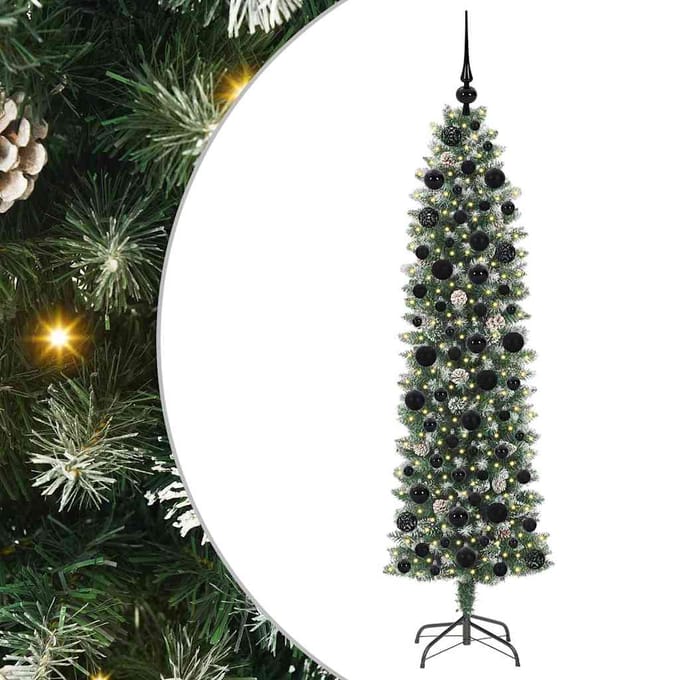 vidaXL Kunstmatige slanke kerstboom Groen en Wit 180 cm