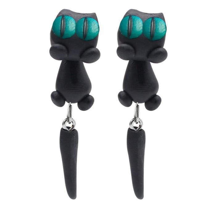 Fako Bijoux® - Oorbellen - Dansende Kat - Zwart/Groen