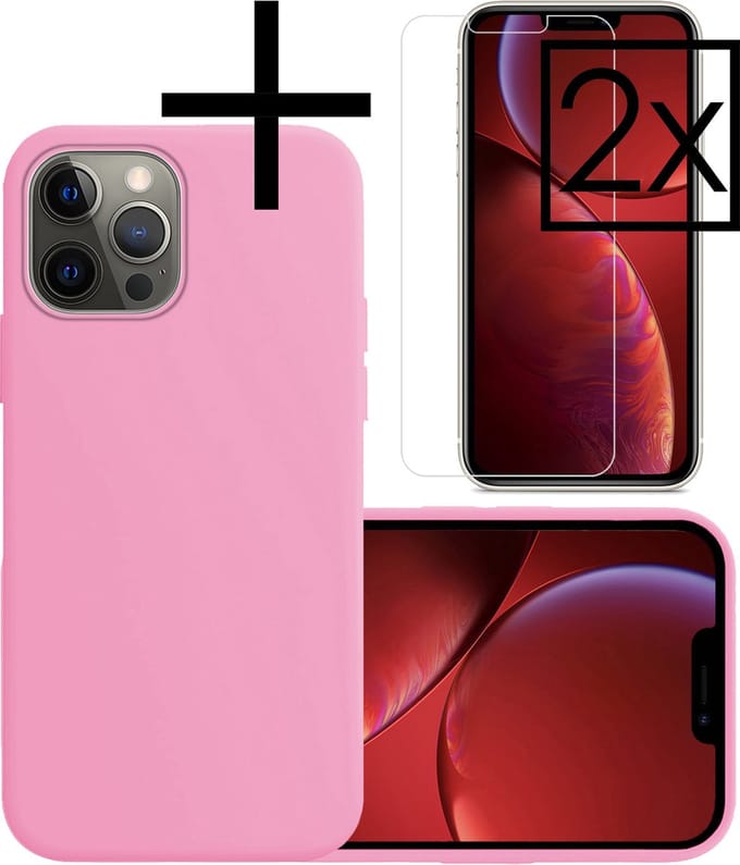 Hoesje - Met 2x Screenprotector - Geschikt voor Apple iPhone 13 Pro Max - Sterk & Shockproof - Back Cover - Siliconen Case - Telefoon Hoes - Lichtroze