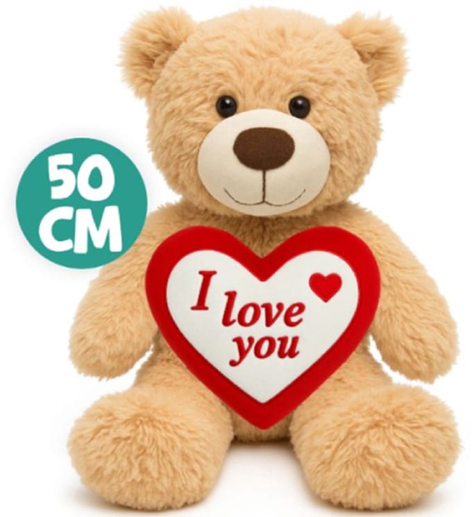 Teddybeer Bart (Beige) met Hart Pluche Knuffel Knuffelbeer 50 cm