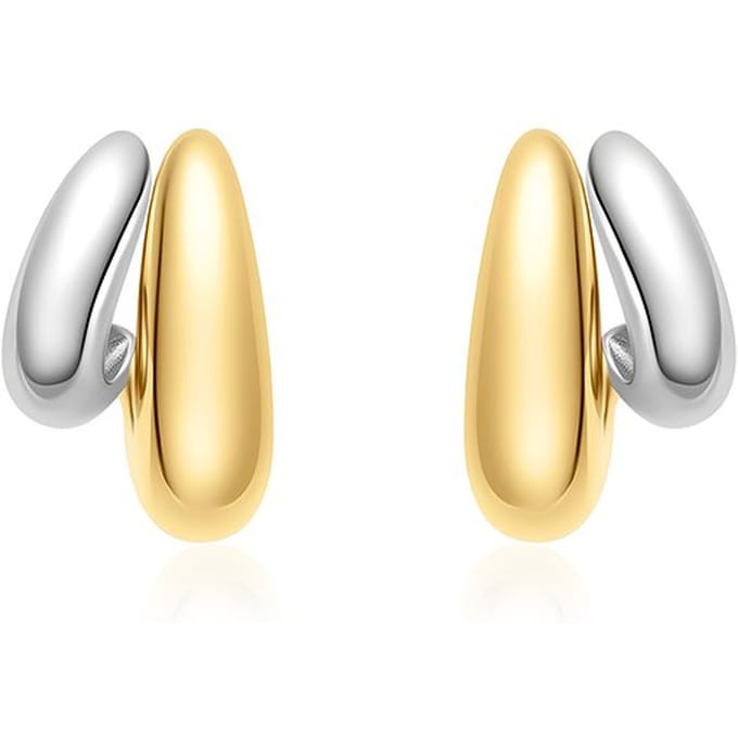 Two-Tone Dome Stud Hoop Earrings E