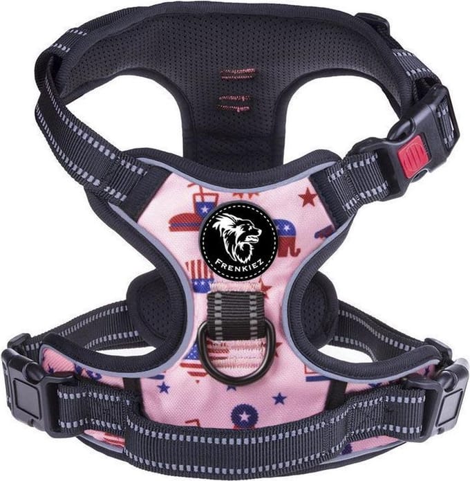 Frenkiez reflective no pull lockable harness printing pink, X-Large