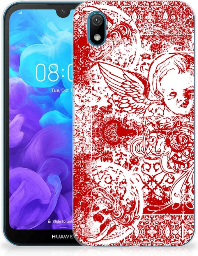Silicone Back Case Huawei Y5 (2019) Angel Skull Rood