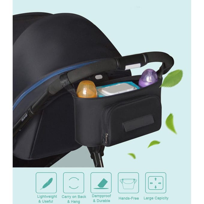 Baby Stroller Bag Organizer Bag Soild Color Mama Carriage Buggy Pram Cart Basket Hook Backpack zwart