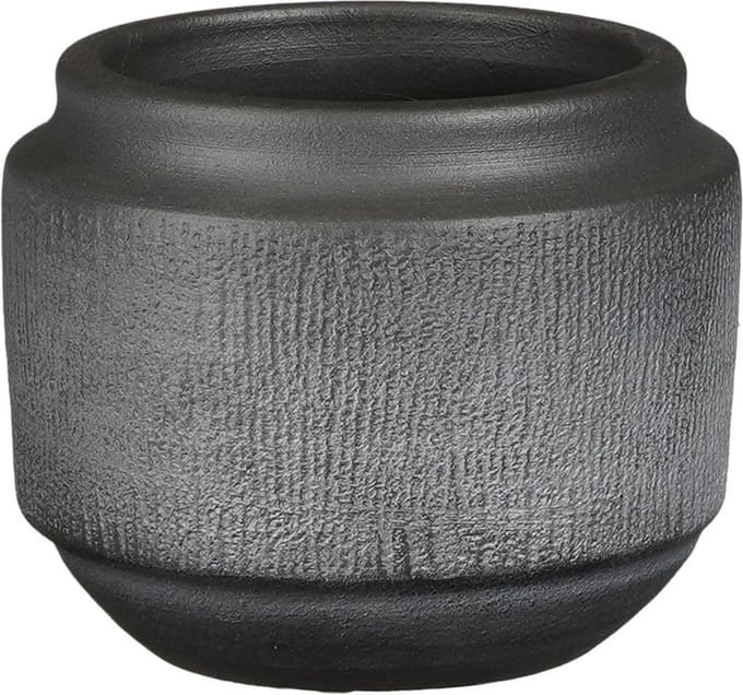 Mica Decorations Plantenpot/bloempot - terracotta - zwart mat relief- D15/H13 cm
