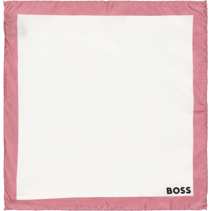 Boss Pocketdoekje met rand (Wit/Stofroze)