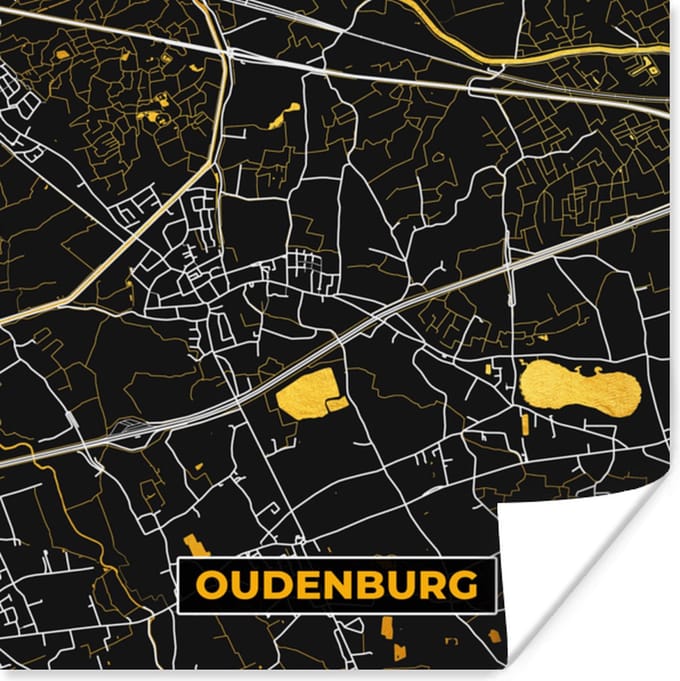Poster Oudenburg - Goud - Kaart - Stadskaart - Plattegrond - 75x75 cm