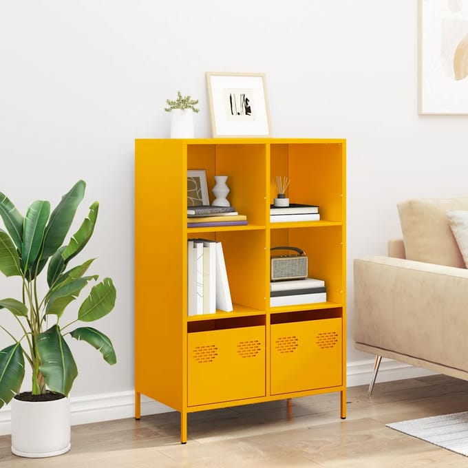 vidaXL - Hoge - kast - 68x39x103,5 - cm - staal - mosterdgeel