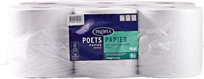 Poetspapier midi 1-laags 6 Rollen van 300 Meter Propia