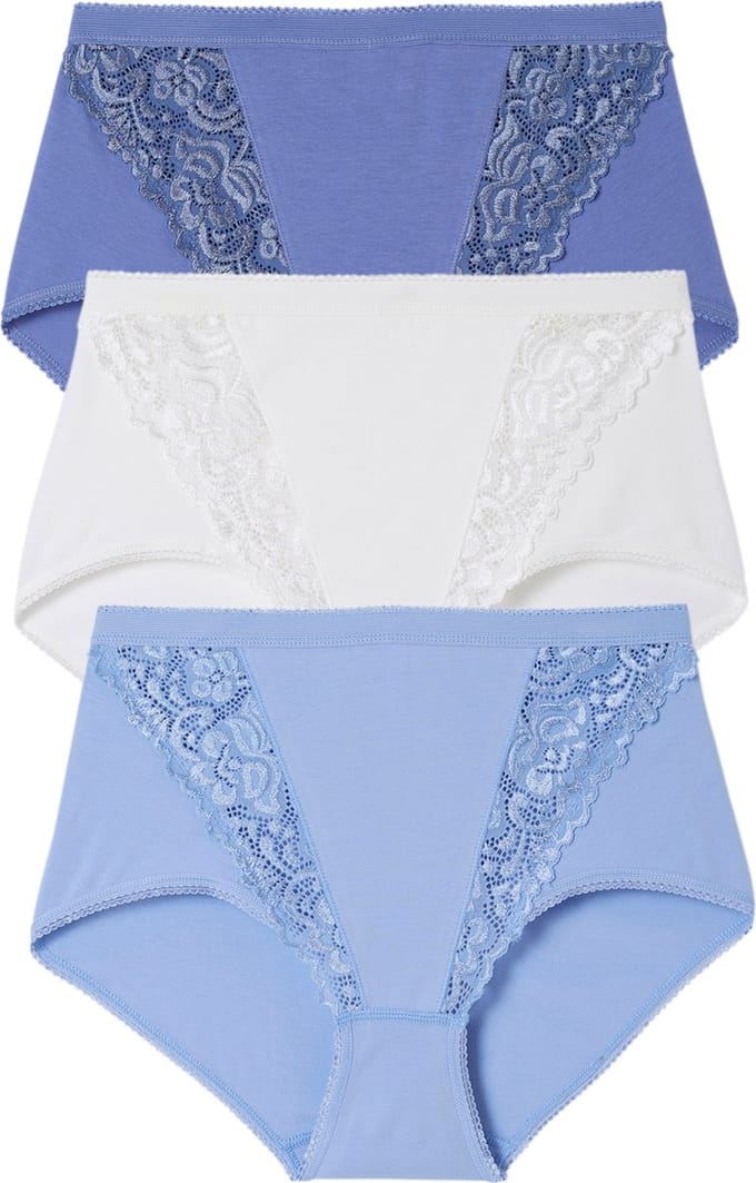 Damart - Set van 3 maxislips van katoenmix in gemengde kleuren - Dames - Blauw - S