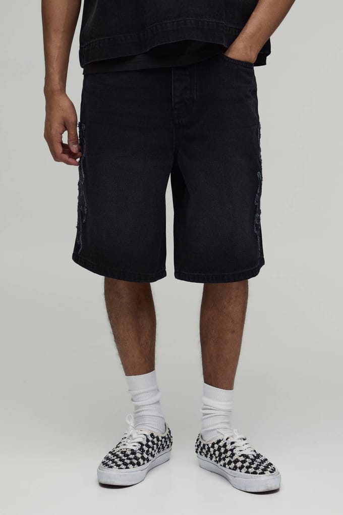 Denim Jorts Met Parachute Applicatie | Black | Size 32
