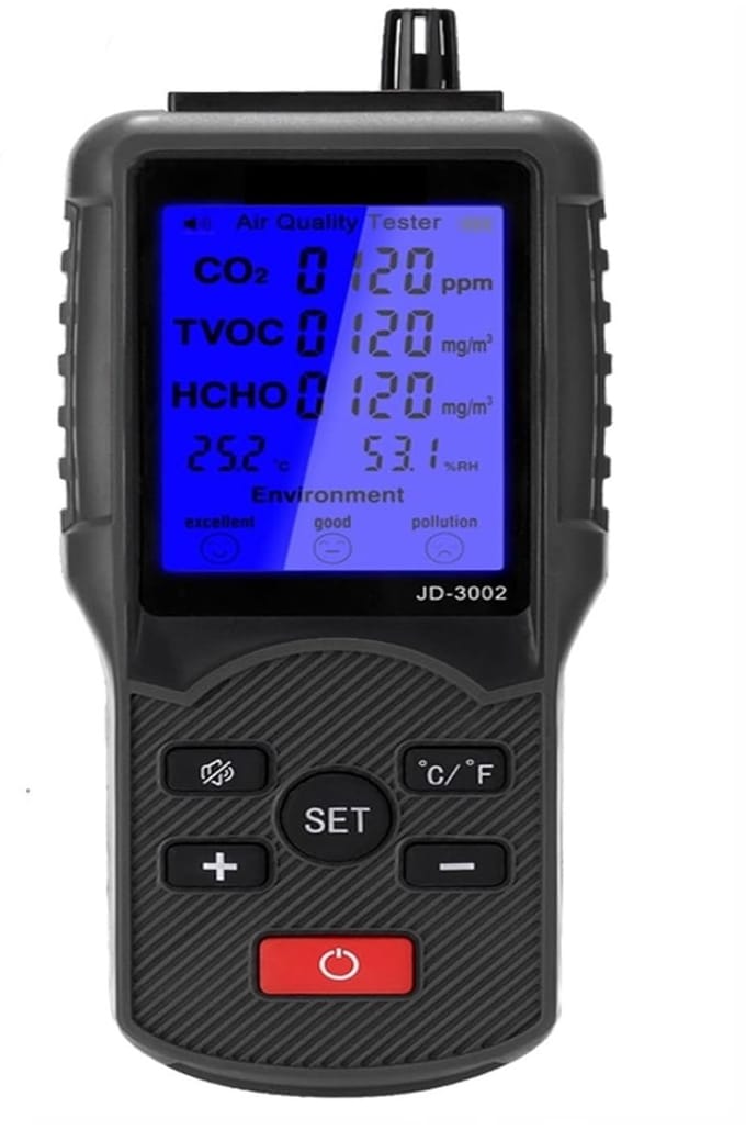 Luchtkwaliteit Meter - CO2 TVOC Sensor - Binnen Milieu - Meerdere Metingen - 6.9 x 2.8 inch - Zwart