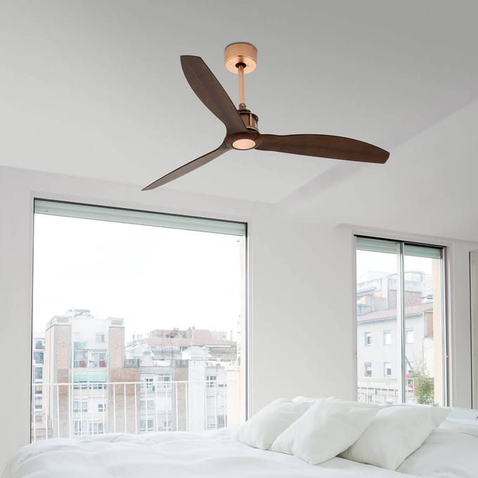 FARO BARCELONA Plafondventilator Just Fan, Ø 128 cm, koper-walnoot