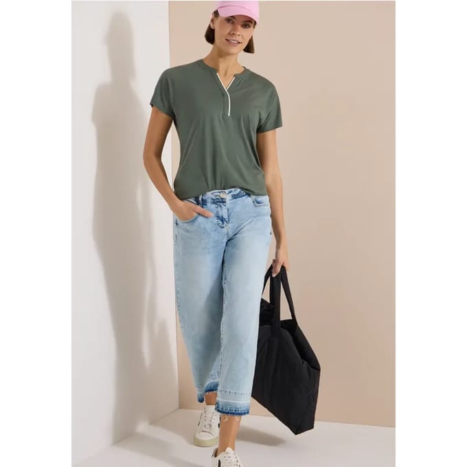 Shirt met splitnek in effen kleur