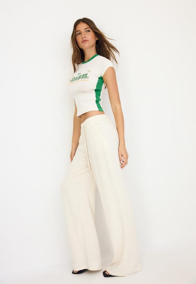 Stradivarius Rechte broek met linnen-effect  Steen XS