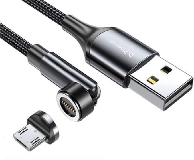 DrPhone iONIC – Magnetische Oplaadkabel 540° Roterend – 3A Fast Charge – Micro USB Kabel 2 Meter – 480Mbps Data Sync – Zwart