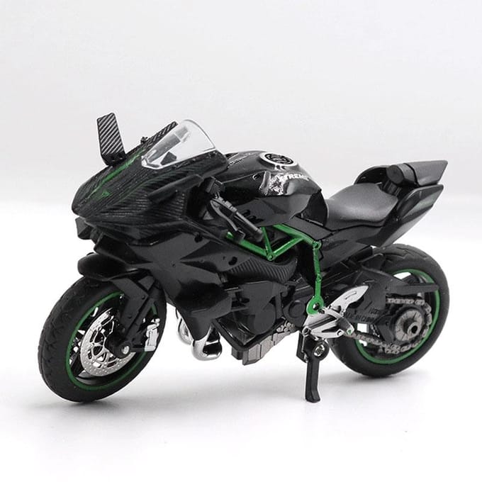Modèle en alliage moulé sous pression Modèle de moto Jouet pour enfants Pendentif Modèle de voiture à glissière Jouet pour garçons avec socle black