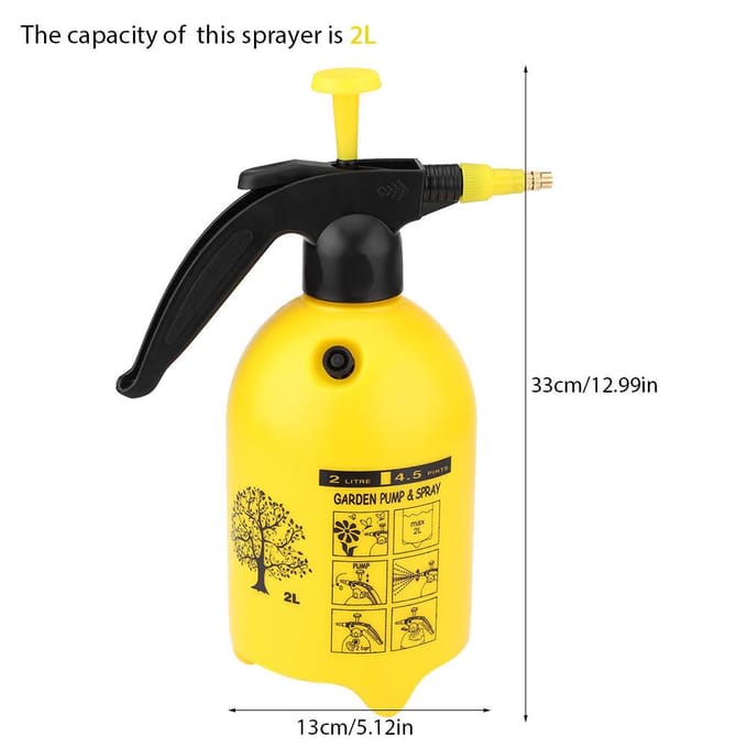 Draagbare Handheld Waterdrukspuit Eenvoudig te Activeren Huis Tuin Plantensproeier 2L 2L black