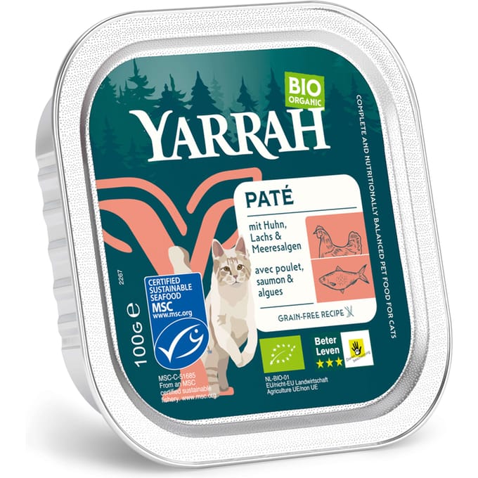 Voordeelpak Yarrah Bio 48 x 100 g - Pâté: Zalm met Bio-Zeewier