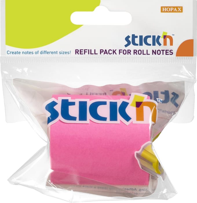 Stick'n Roll note - 50mmx10m - Navulling - Neon roze - Sticky notes tape