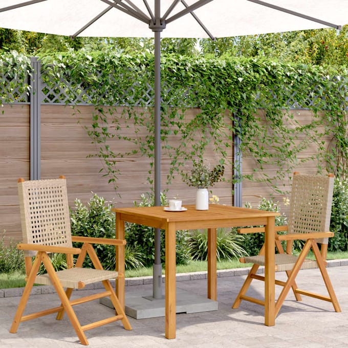 vidaXL - Opklapbare - stoelen, - 2 - stuks, - beige, - massief - acaciahout - en - polyrotan.