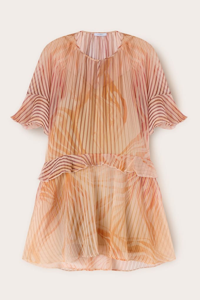 Motivi Flared Patterned Dress With Flounces Pink Taglia: 36 | Abiti Mini Outlet | Donna | Rosa