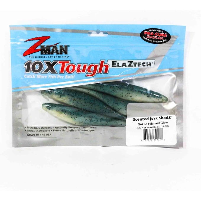 Zman Soft Lure Jerk ShadZ Geparfumeerd 7 Inch 4/Pack Nuked Pilchard G (2246)