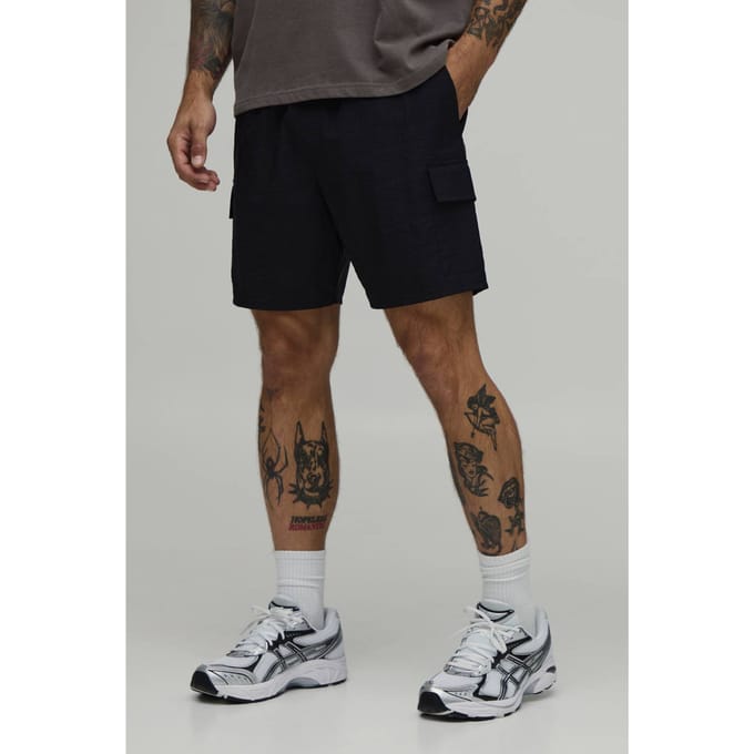 Essential Slim Fit Elasticated Nylon Cargo Shorts | Black | Size Small