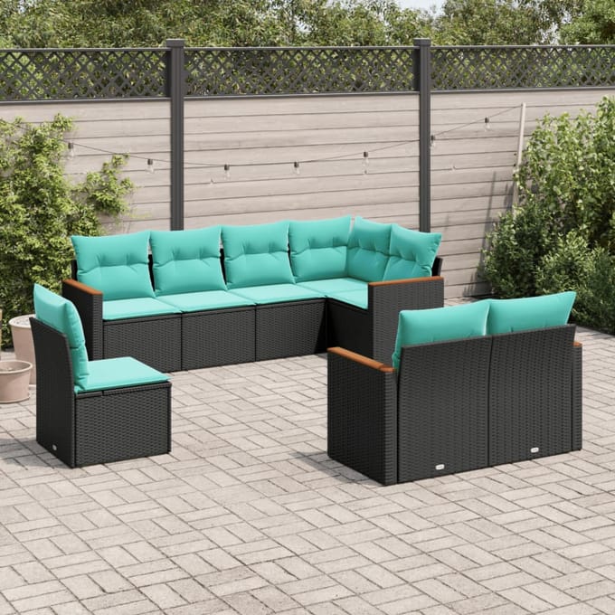 vidaXL - 8-delige - tuinbankset - met - kussens, - zwart - polyrotan