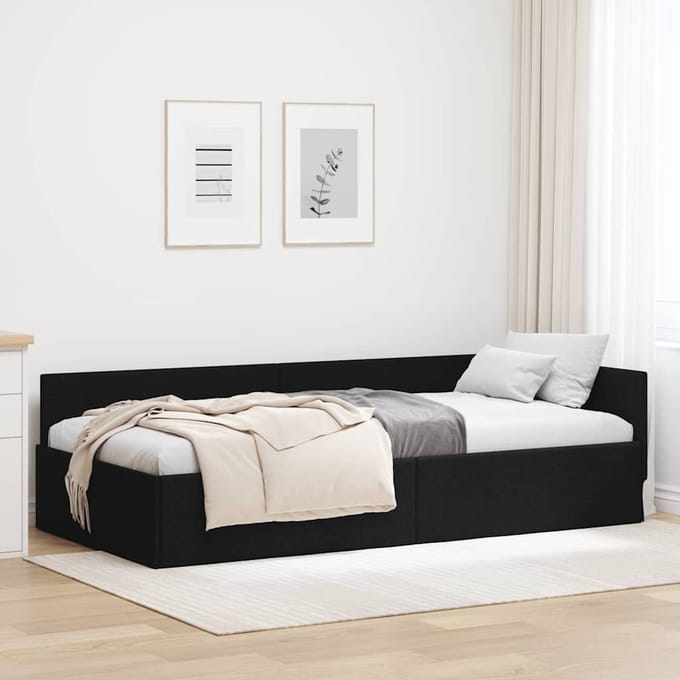 vidaXL - Hoek - Bed - Frame - Zwart - 90 - x - 190 - cm - Stof