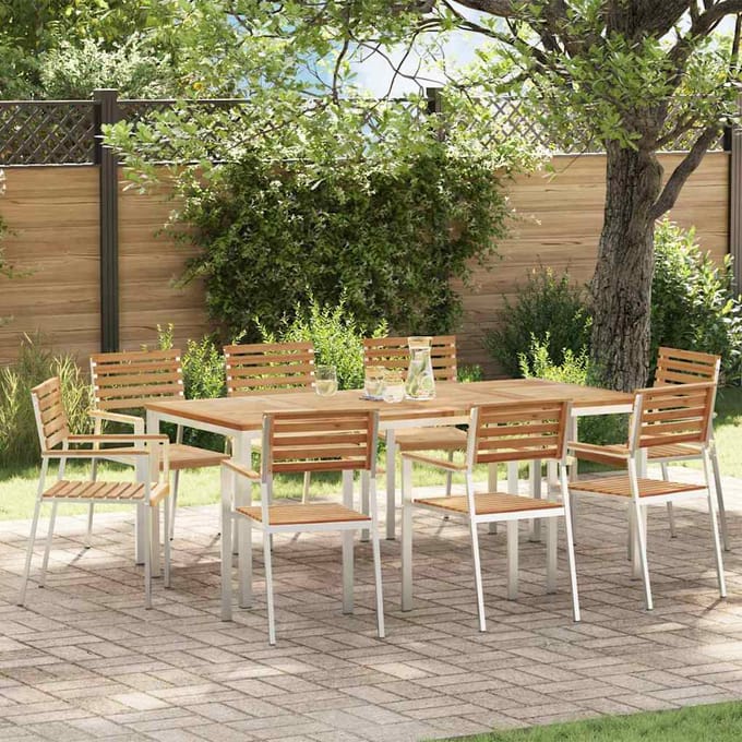 vidaXL - Tuinstoel - 8 - st - Massief - Teakhout - en - RVS