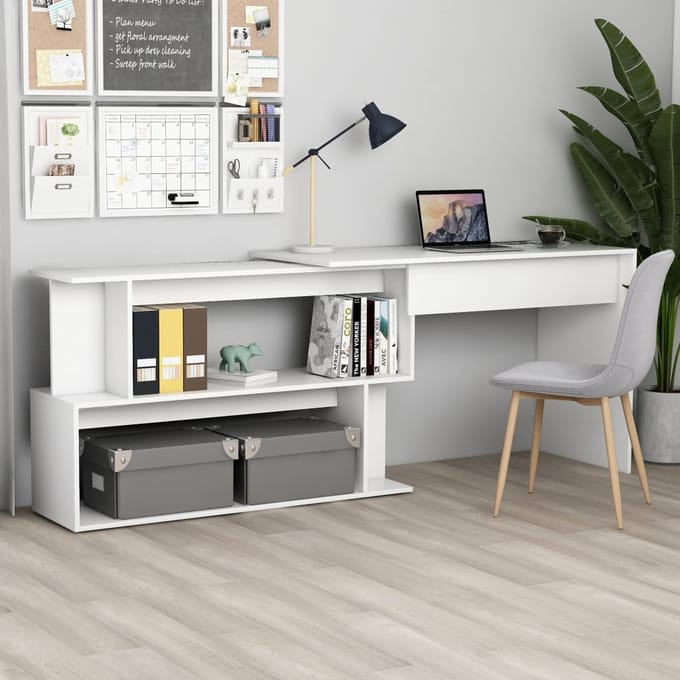 vidaXL - Hoekbureau - 200x50x76 - cm - bewerkt - hout - wit