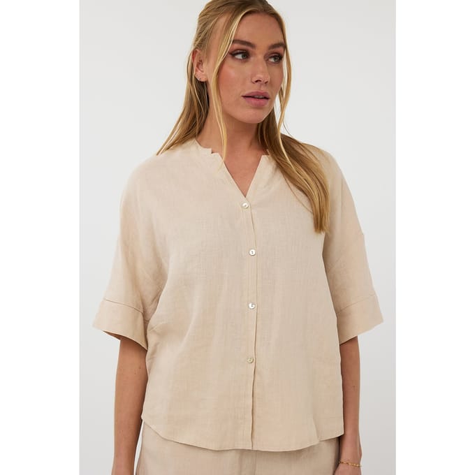 EsQualo Blouse Oversized Linen Sand Taglia: M/L | Magliette intime Outlet | Donna | Marrone