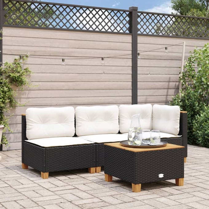 vidaXL - Tuinhoekbank - met - kussens - poly - rattan - zwart