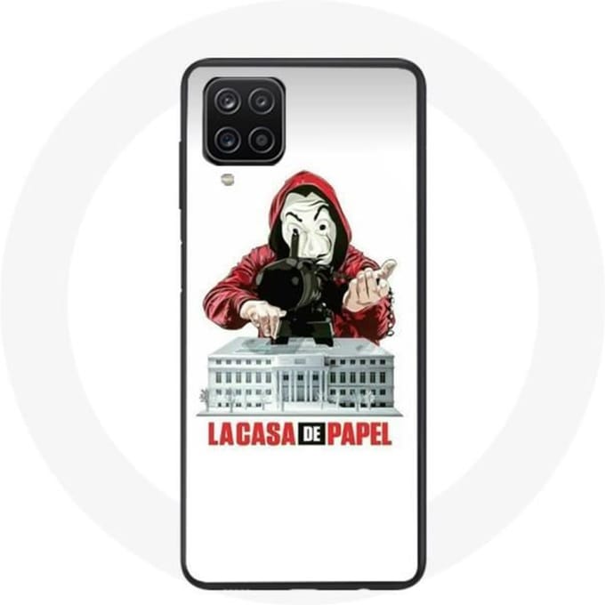 Samsung Galaxy A12 hoesje la casa de papel mask logo witte achtergrond wit