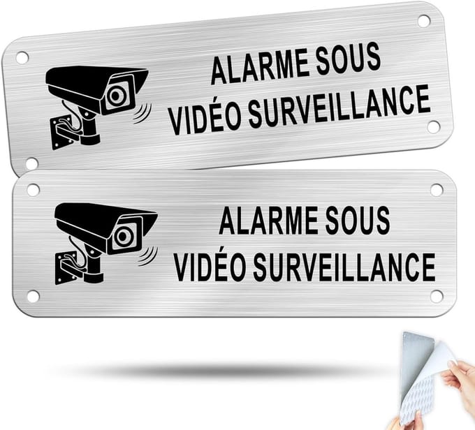 Huisbord Videobewaking Alarm - Zelfklevend Geborsteld Aluminium 15 x 5 cm
